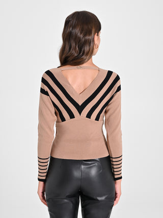 Maglioncino Beige a Righe Nere