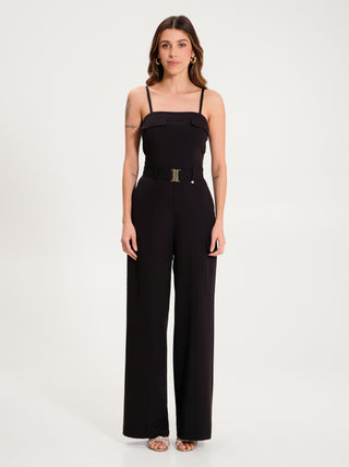 Tuta con Pattine in Poliviscosa Nero