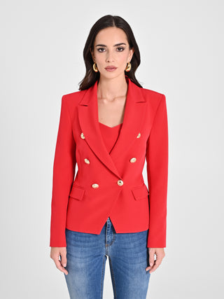 Giacca Doppiopetto in Tessuto Tecnico Rosso