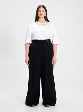 Pantaloni Palazzo Curvy in Cotone Nero
