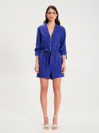 Tuta Corta con Zip e Cintura Blu