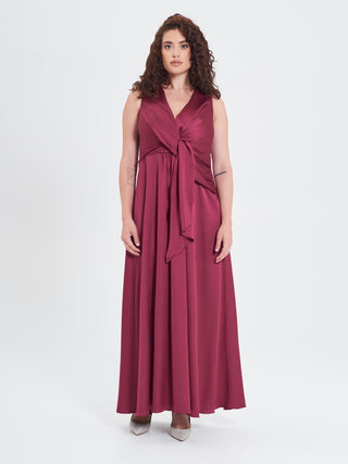 Abito Lungo Curvy in Raso Bordeaux