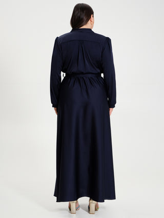 Abito Lungo Curvy in Raso con Cintura