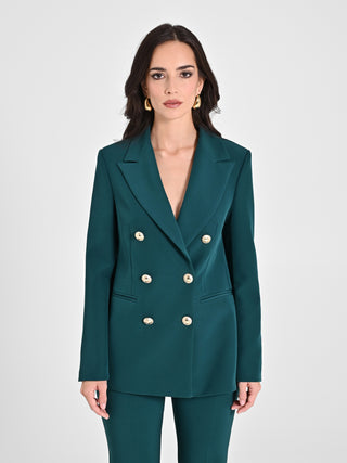 Giacca Doppiopetto in Tessuto Tecnico Verde Malachite
