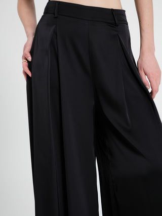 Pantaloni Palazzo in Satin Nero