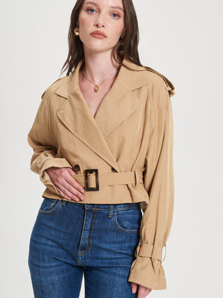 Trench Crop con Cintura Beige