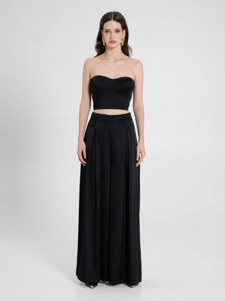 Pantaloni Palazzo in Satin Nero
