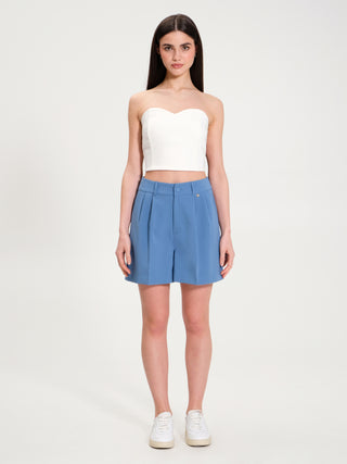 Pantaloni Corti Palazzo con Passanti Blu Avio