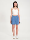 Pantaloni Corti Palazzo con Passanti Blu Avio