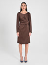 Abito Drappeggiato in Raso Marrone