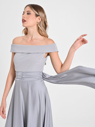 Abito Lungo in Raso e Scuba mano Crépe