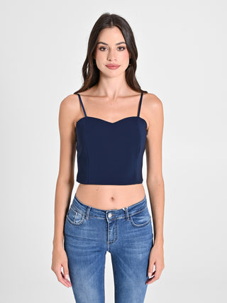 Crop Top Blu con Scollo a Cuore