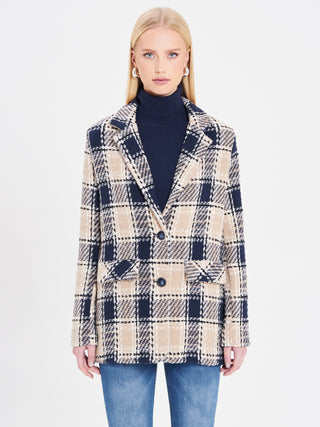 Cappotto check blu e beige