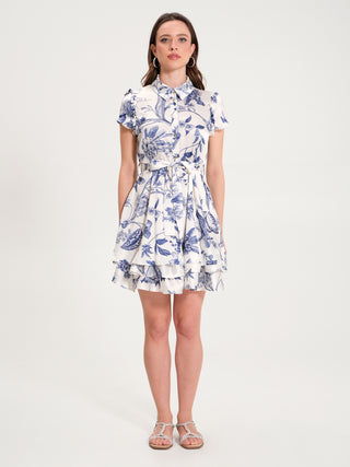 Abito Corto Toile de Jouy Blu