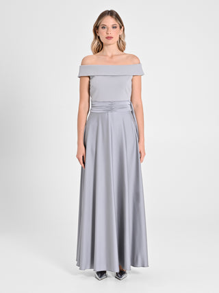 Abito Lungo in Raso e Scuba mano Crépe