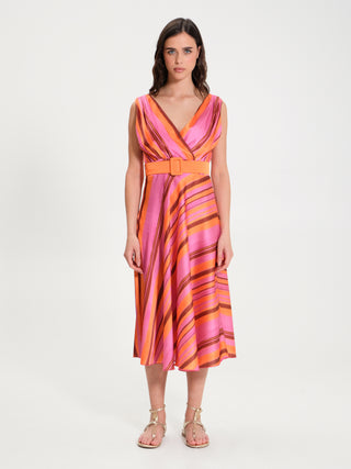 Abito a Ruota Righe con Cintura