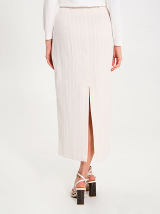 Gonna Gessata con Spacco Posteriore Beige