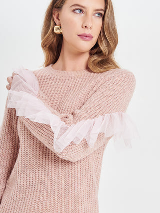 Maglione Rosa con Rouches in Tulle