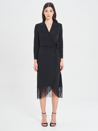 Abito Nero Wrap Frange