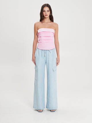 Pantaloni Cargo in Denim Chiaro