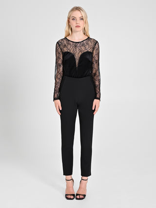 Pantaloni con inserto Pizzo & Velluto