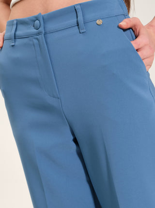 Pantaloni Palazzo con Elastico Blu Avio