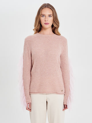 Maglione Rosa con Rouches in Tulle