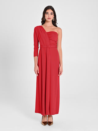 Abito Drappeggiato Monospalla Rosso