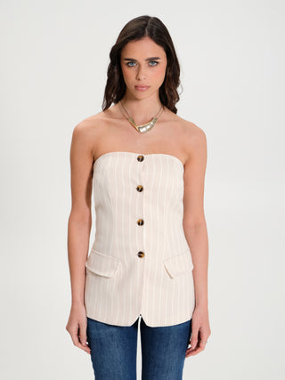 Gilet Gessato Lungo con Bottoni