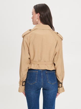 Trench Crop con Cintura Beige