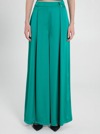 Pantaloni Palazzo in Satin Verde Giada
