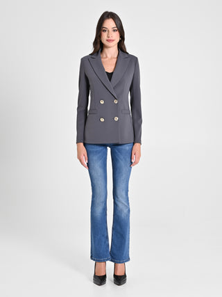 Giacca Doppiopetto Grigio Scuro in Scuba mano Crepe