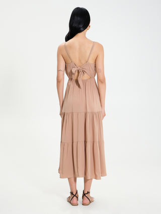 Abito Lungo in Viscosa  ECOVERO® Beige Biscotto