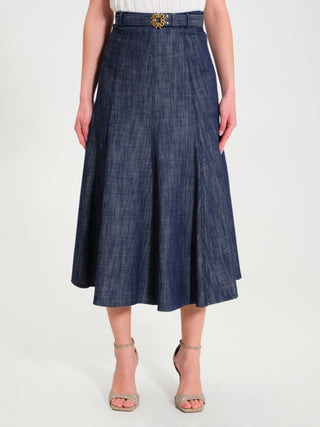 Gonna Midi in Denim con Cintura