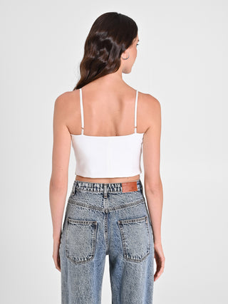 Crop Top Bianco con Scollo a Cuore