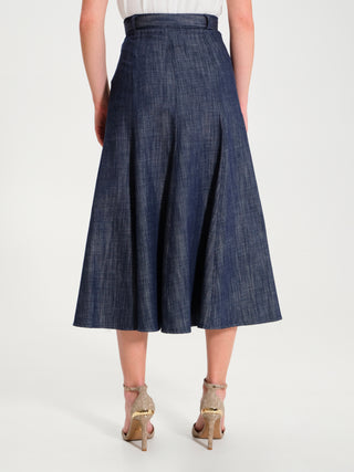 Gonna Midi in Denim con Cintura