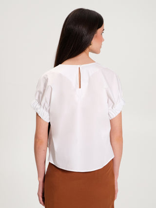 Blusa con Elastici in Cotone Bianco