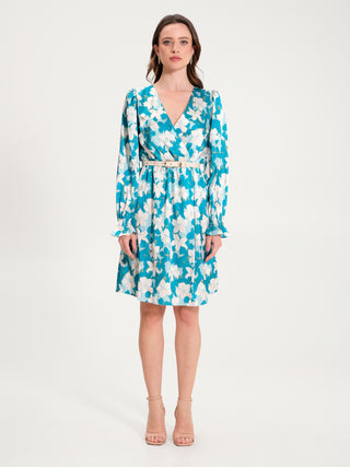 Abito con Cintura a Fiori Verde Pavone