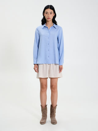 Camicia Oversize in Lino Azzurro