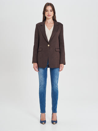 Giacca Monopetto in Poliviscosa Marrone