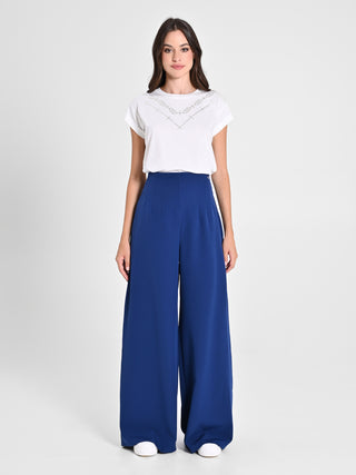 Pantaloni Wide Leg Blu Navy