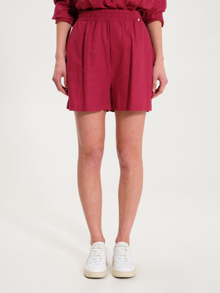 Pantaloncini in Lino con Elastico Bordeaux