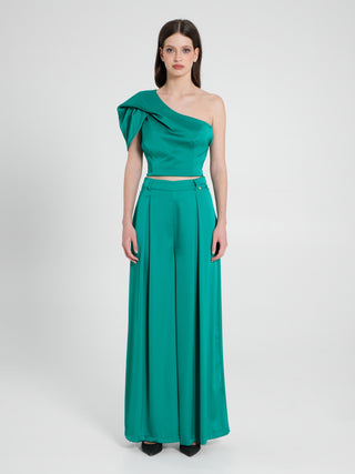 Pantaloni Palazzo in Satin Verde Giada