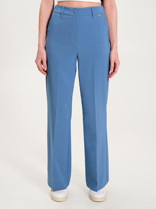Pantaloni Palazzo con Elastico Blu Avio