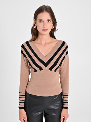Maglioncino Beige a Righe Nere