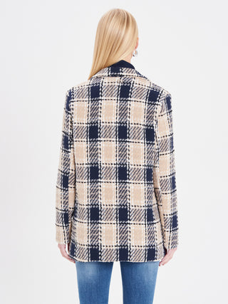 Cappotto check blu e beige