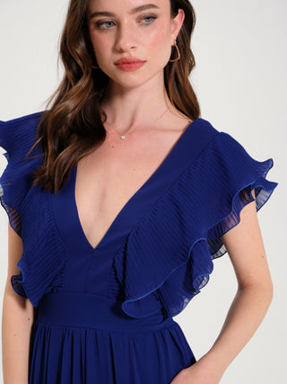 Abito Lungo Rouche Plissé Blu