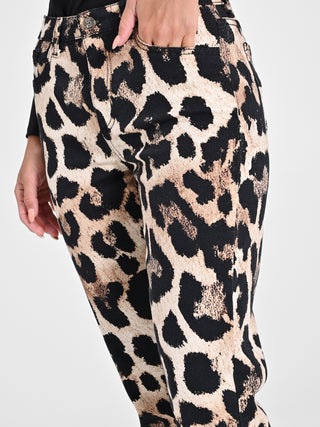 Pantaloni Denim Skinny Stampa Animalier