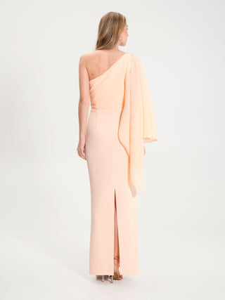 Abito Monospalla Plissé Arancione Pesca