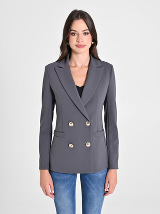 Giacca Doppiopetto Grigio Scuro in Scuba mano Crepe